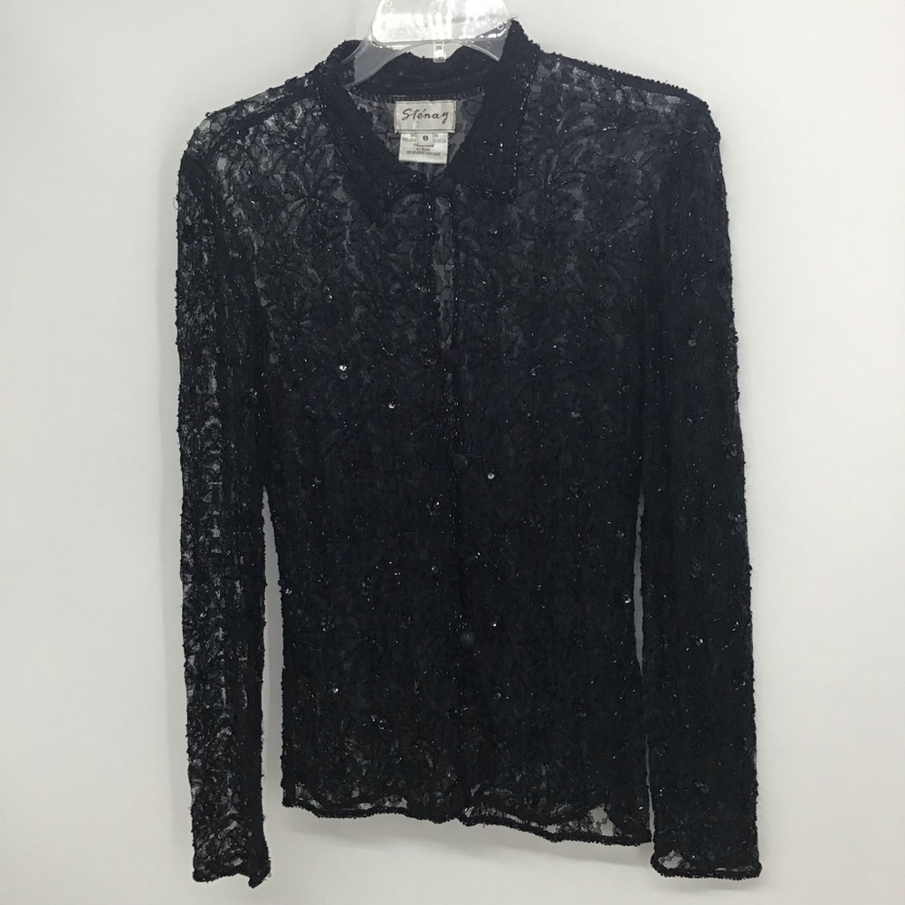 Stenay Vintage Beaded Sequined Evening Cocktail Party Top Color Black Size 8